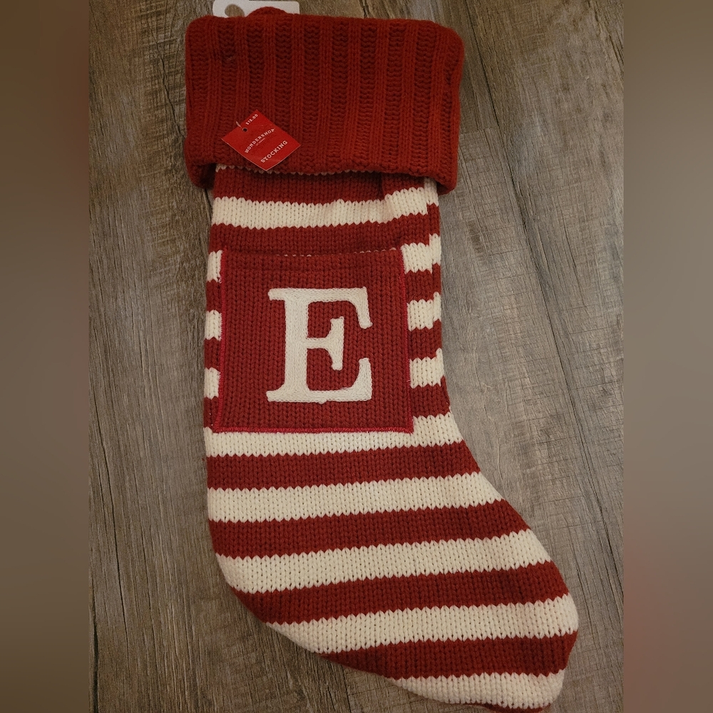 Monogram 'E' Red and White Striped Christmas Stocking NWT